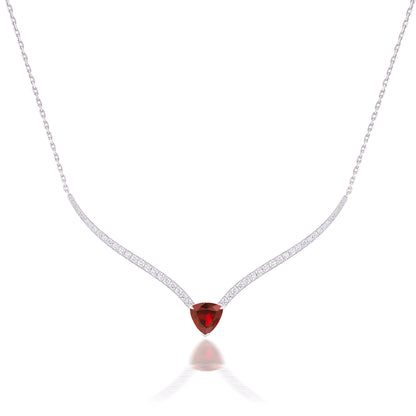 Hissa Trilliant Garnet & Diamond V-Bar Necklace