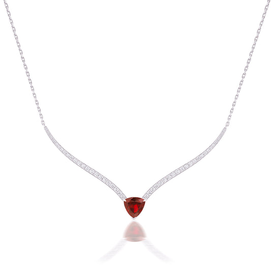 Hissa Trilliant Garnet & Diamond V-Bar Necklace