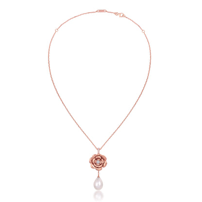 Flora Rose Bloom & Pearl Drop Pendant