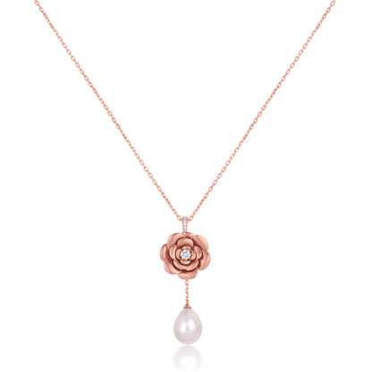 Flora Rose Bloom & Pearl Drop Pendant