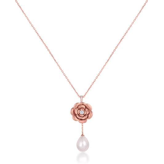 Flora Rose Bloom & Pearl Drop Pendant