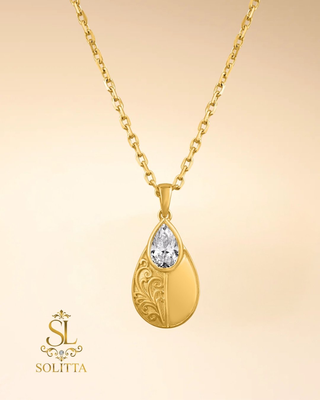 Signature Collection 18K Gold & Diamond Teardrop Necklace 0.26ct | Solitta