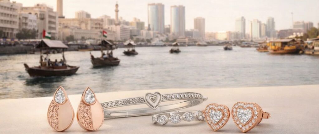 From traditional wooden abras to modern architectural extensions, Deira has transformed while preserving its cultural identity. The newest section of the Dubai Gold Souq, the New Gold Souq extension, where Solitta Jewels is located, combines contemporary retail design with historic trading routes along Dubai Creek.